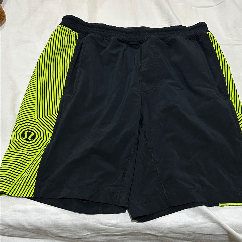 lululemon athletica Black and Neon Green Men's Athletic Shorts